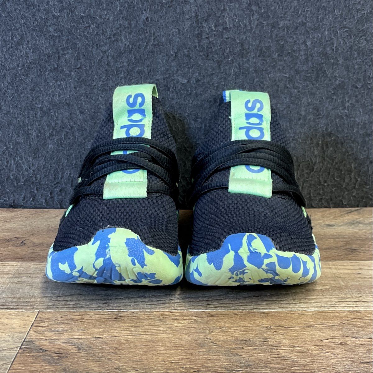 Adidas Lite Racer Adapt Kids Black Green Blue Marbled Slip-On Sneakers Size 13K