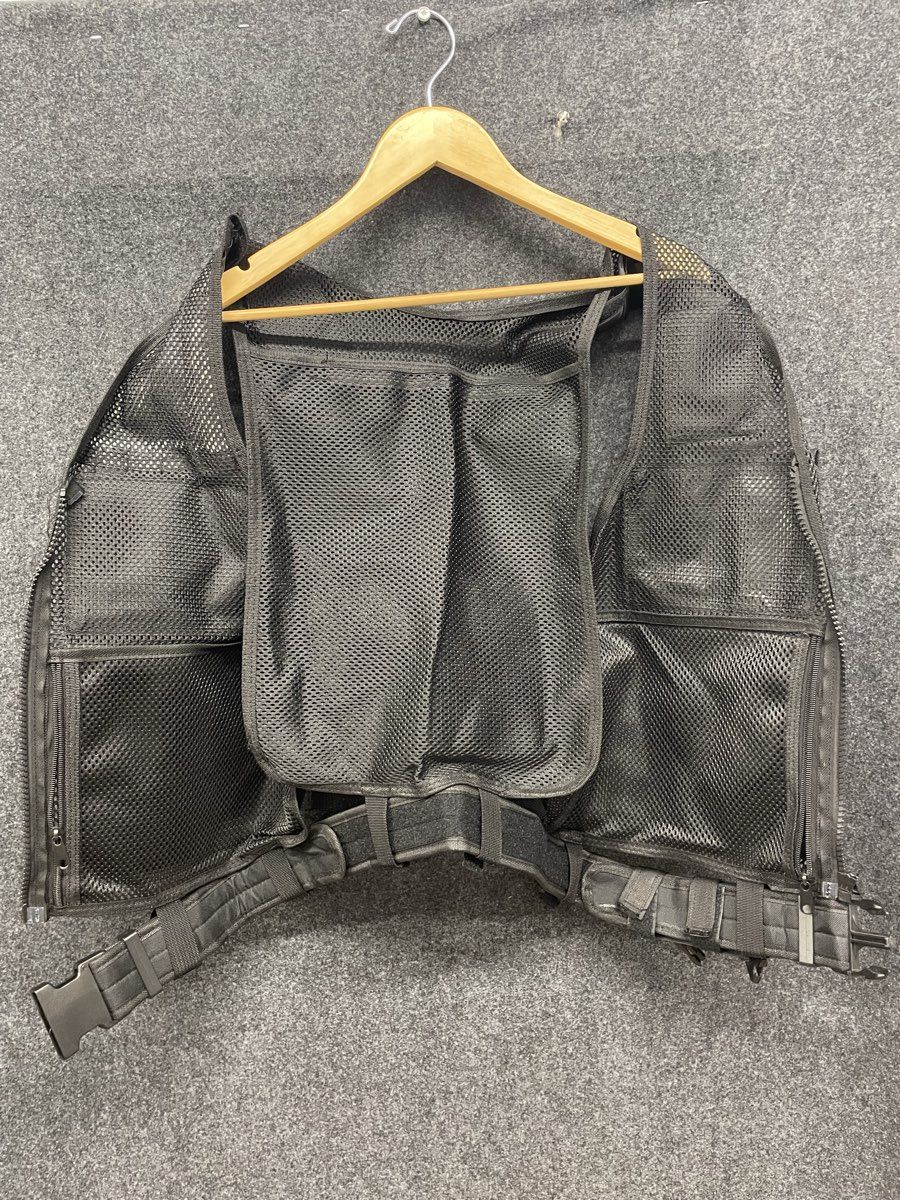 Men's Black Adjustable Tactical Mesh Utility Vest with Pouches & Duty Belt