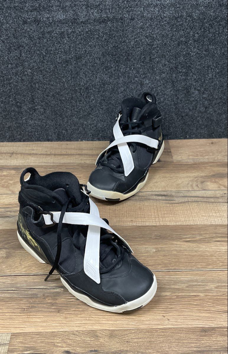 Nike Air Jordan 8.0 Black White Metallic Gold Youth Sneakers Size 6Y