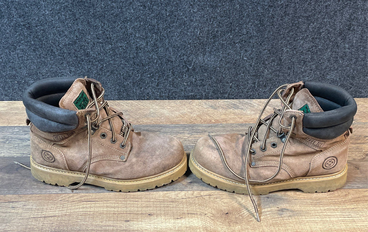 Wrangler Work Steel Toe Brown Leather Safety Work Boots Men's Size 9W
