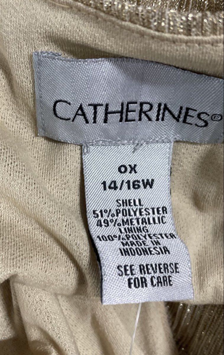 Catherines Women's Gold Metallic Shimmer Pleated Flutter Sleeve Shirt Sz 0X NWT