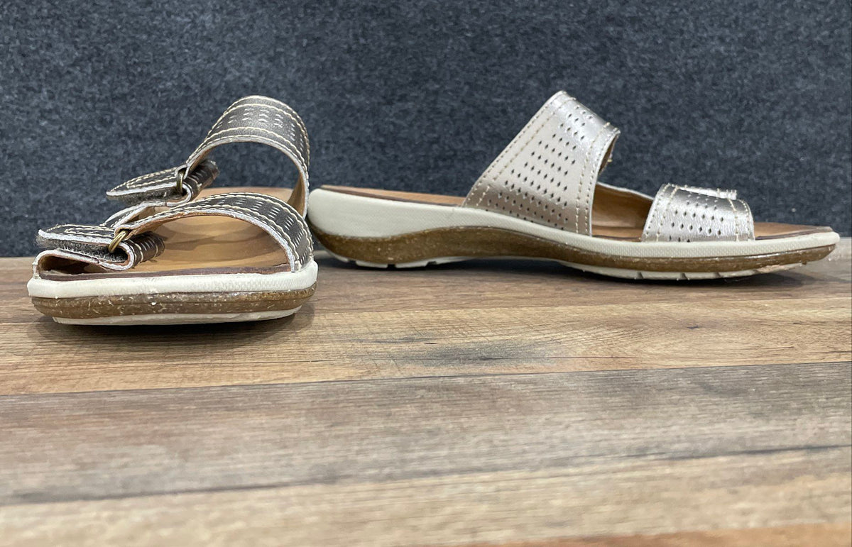 Clarks Collection Brown Perforated Adjustable Strap Slide Sandals Size 7M