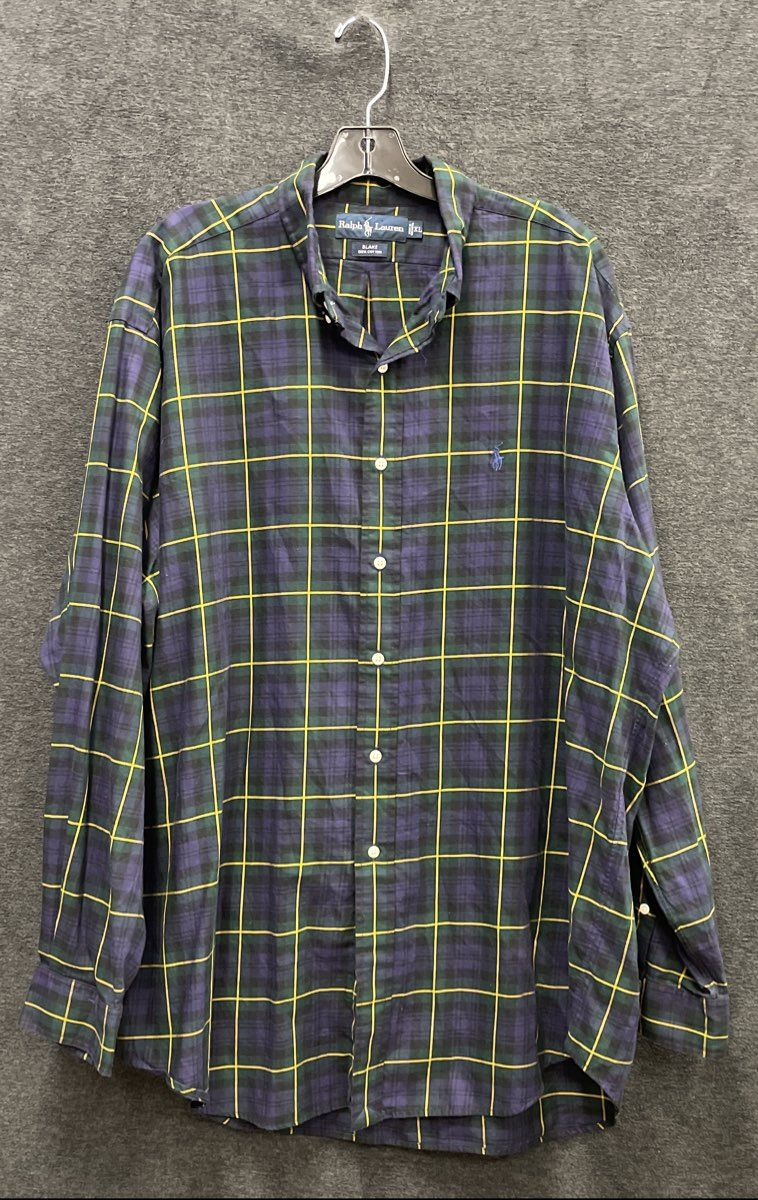 Ralph Lauren Men's Blake Button Down Shirt Navy Green Yellow Plaid Cotton XL