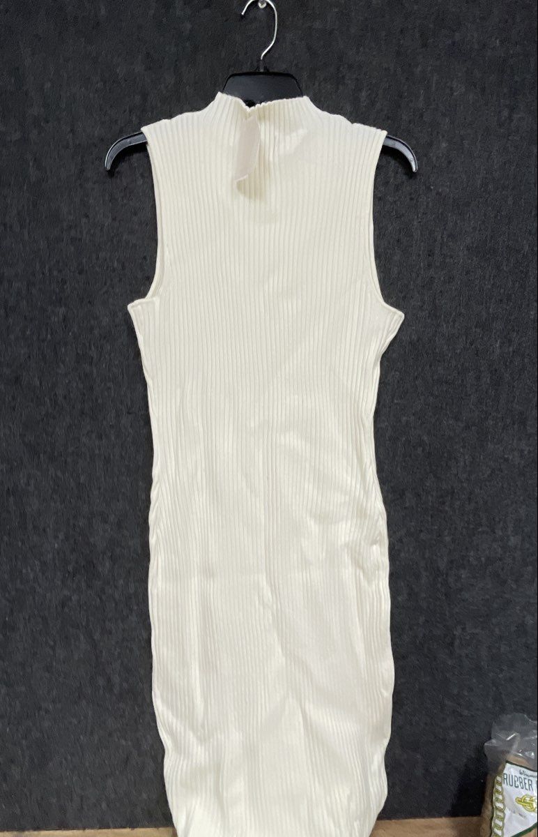 Gabrielle Union Women's Cream Ribbed Mock Neck Sleeveless Bodycon Dress Sz XL