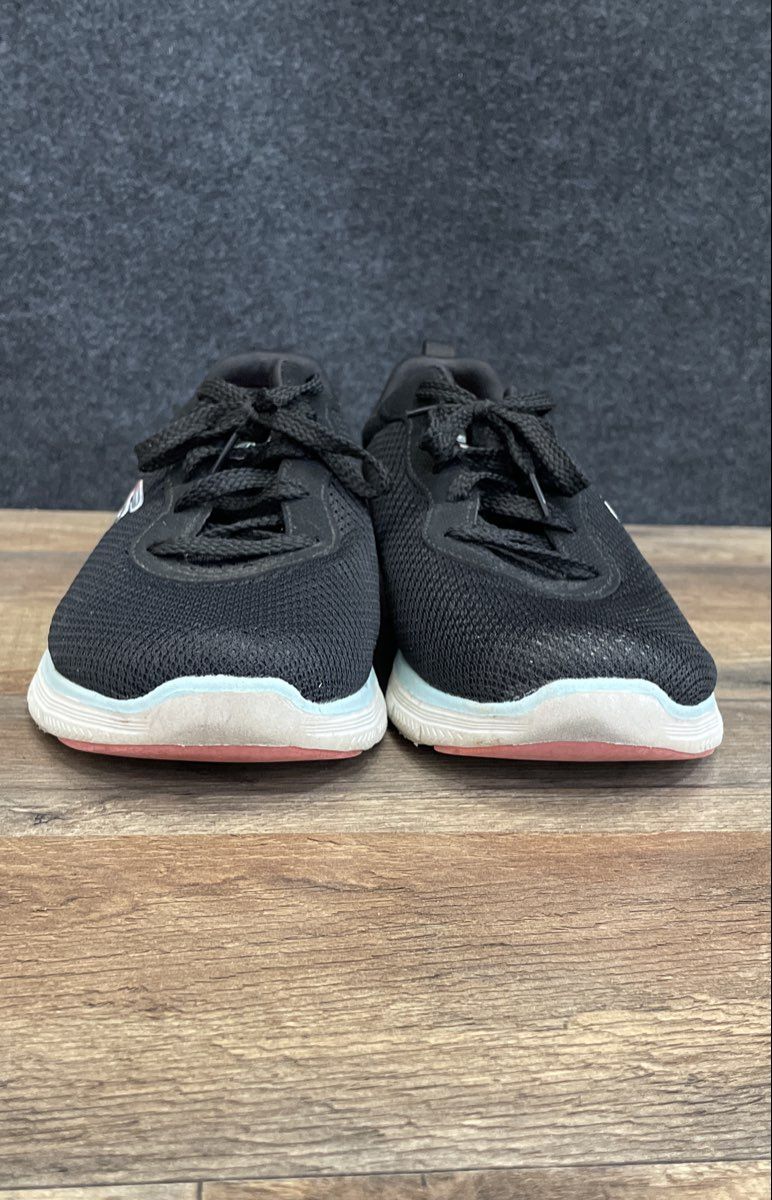 Skechers Flex-Lite Black Blue Air-Cooled Memory Foam Walking Shoes Size 8.5