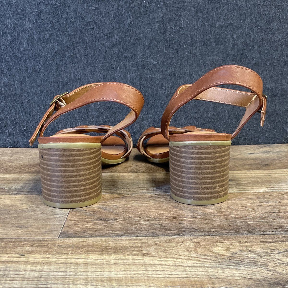 White Mountain Lyons Brown Braided Block Heel Ankle Strap Sandals Size 8.5
