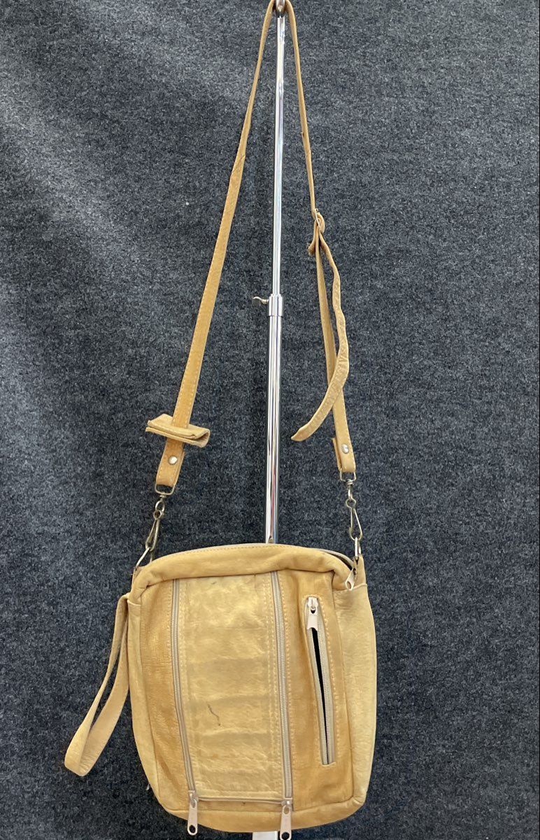 Unbranded Vintage Tan Leather Crossbody Shoulder Bag Multi Pocket Medium
