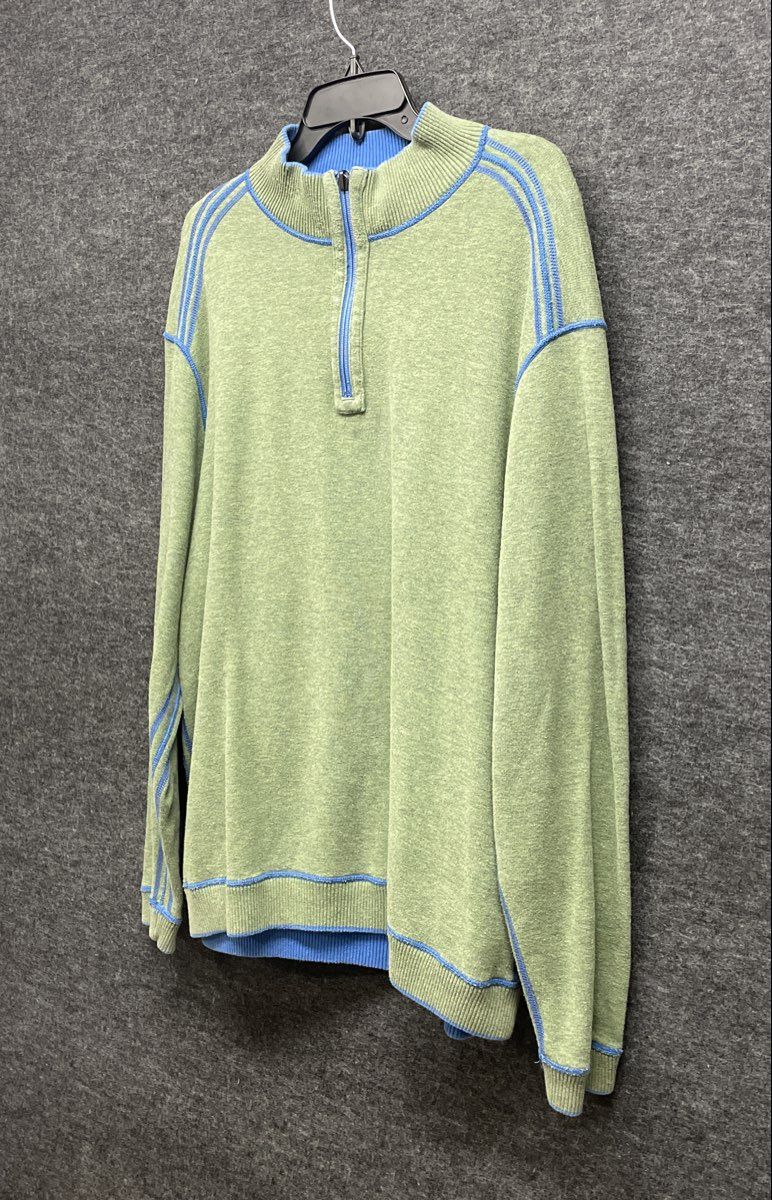 Tommy Bahama Green Blue Contrast Stitch 1/4 Zip Pullover Sweater Men's Size L