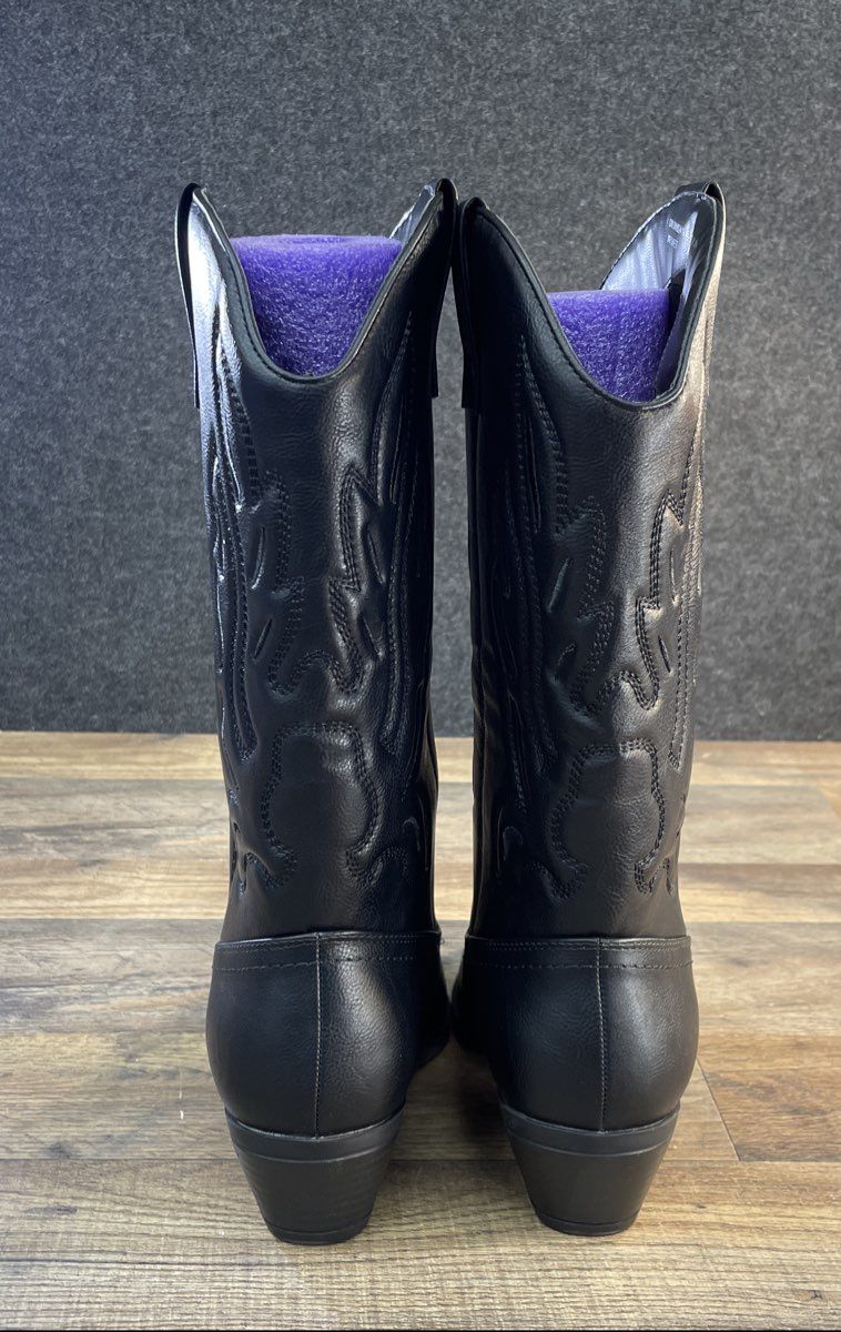 Black Mild-Calf Western Cowboy Boots Embroidered Pointed Toe Women's Size 8.5