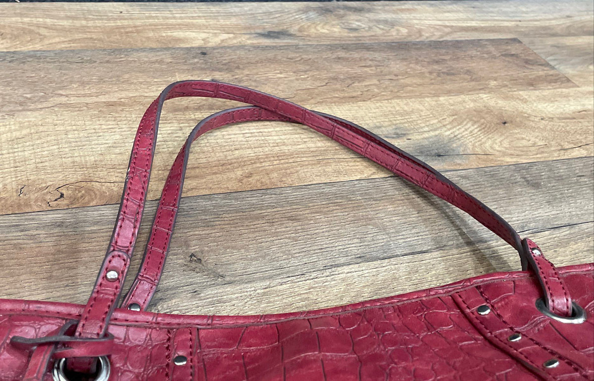 Relic Maroon Leather Croc Embossed Studded Tote Shoulder Bag Purse
