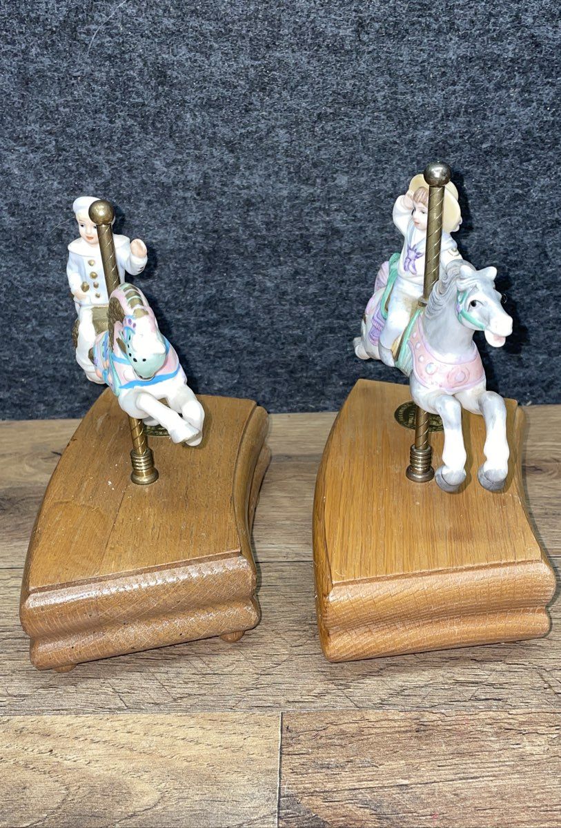 Vintage 1985 American Carousel Porcelain Horse Music Box Lot of 2