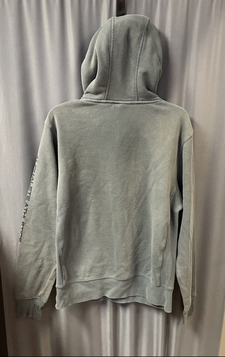 Alphalete Men's Blue Gray Pullover Gym Hoodie Graphic Barcode Sleeve Sz S