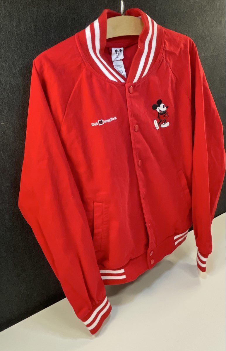 Disney Parks Mickey Mouse Walt Disney World Red Varsity Bomber Jacket Sz S
