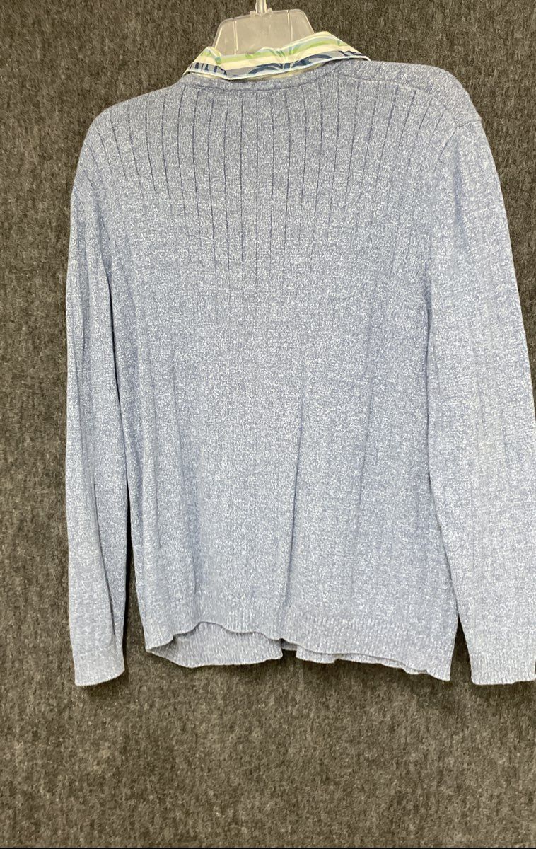 Alfred Dunner Women's Blue Cable Knit V-Neck Mock Collar Sweater Sz XL
