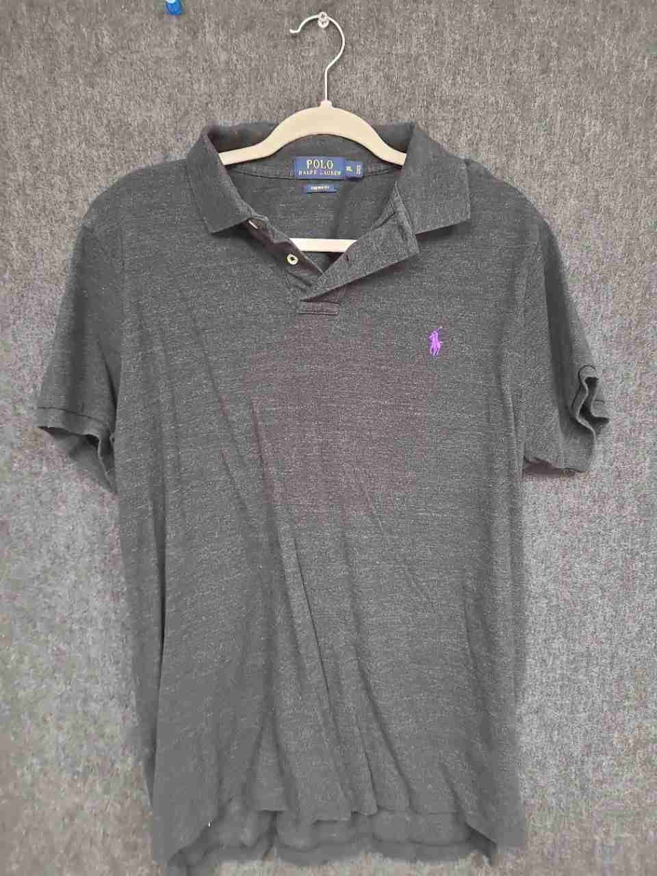 Polo Ralph Lauren Men's Gray Custom Fit Polo Shirt Purple Pony Sz XL