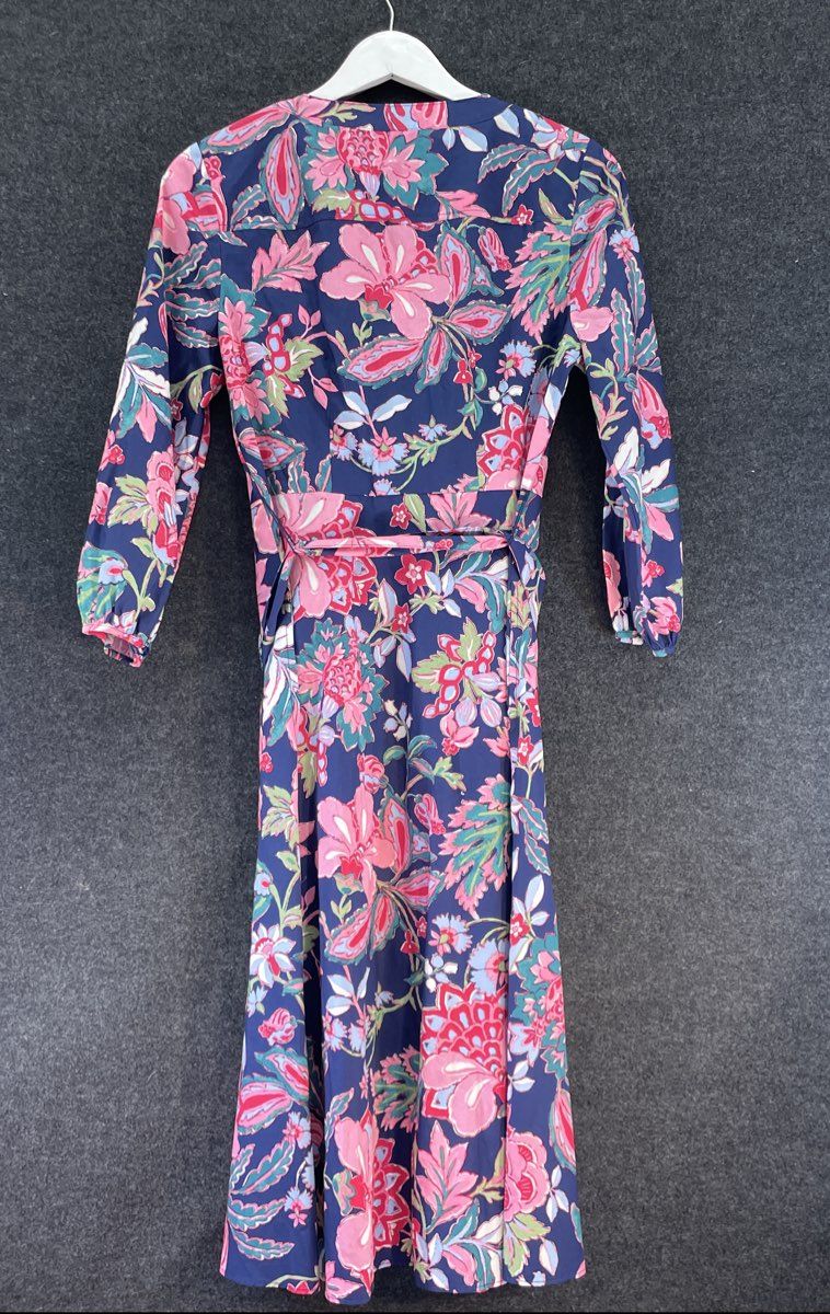 Talbots Women's Navy Floral Poplin Puff Sleeve Shirt Dress Sz 2 NWT