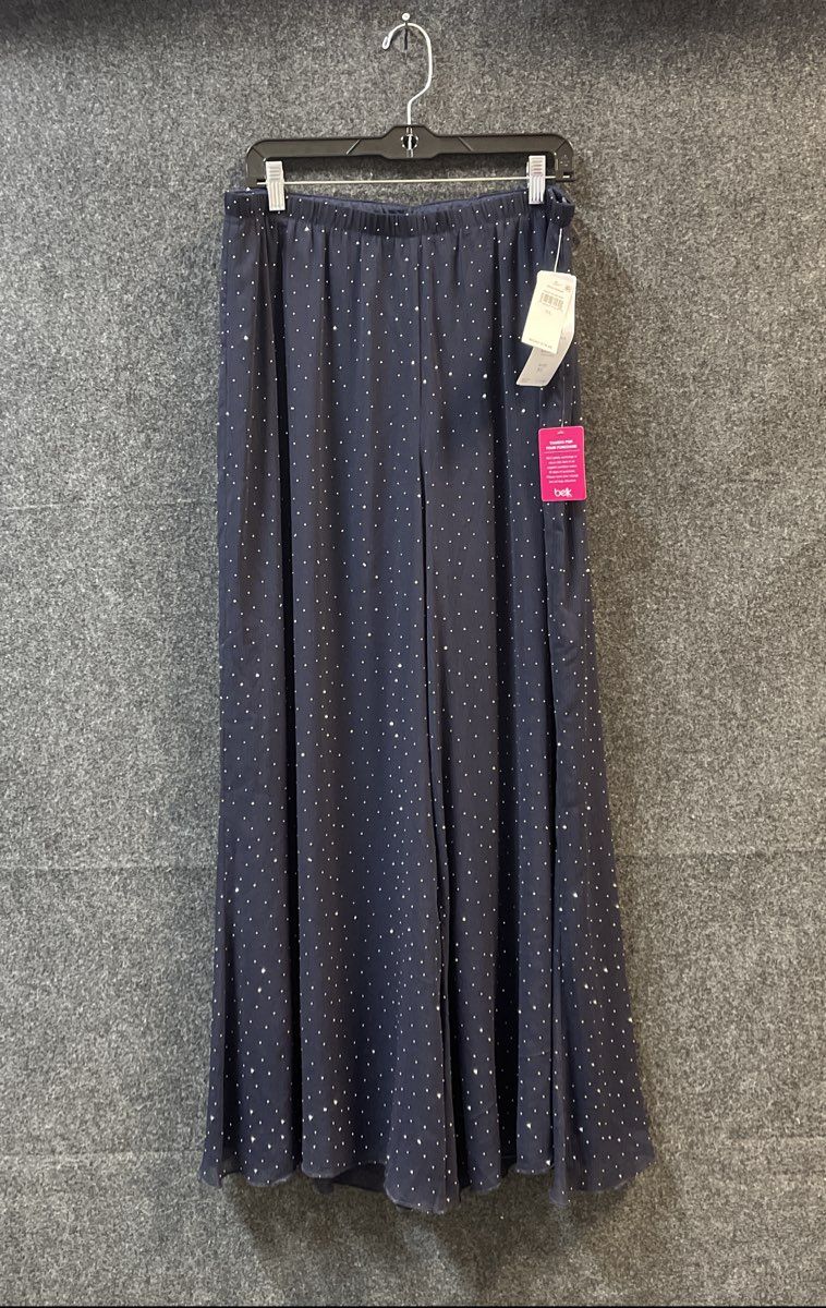 MSK Women's Navy Blue Studded Polka Dot Wide Leg Palazzo Pants NWT Sz XL