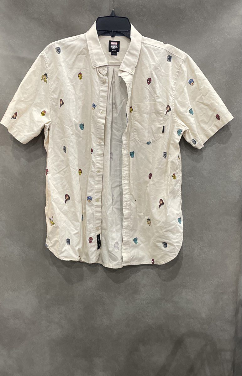 Vans x Marvel Men's Cream All Over Print Avengers Button Up Shirt Sz M