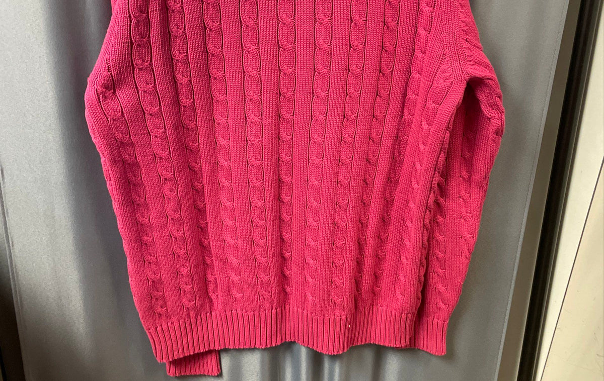 Land's End Men's Pink 100% Cotton Cable Knit Sweater Regular Sz L 42-44 NWT