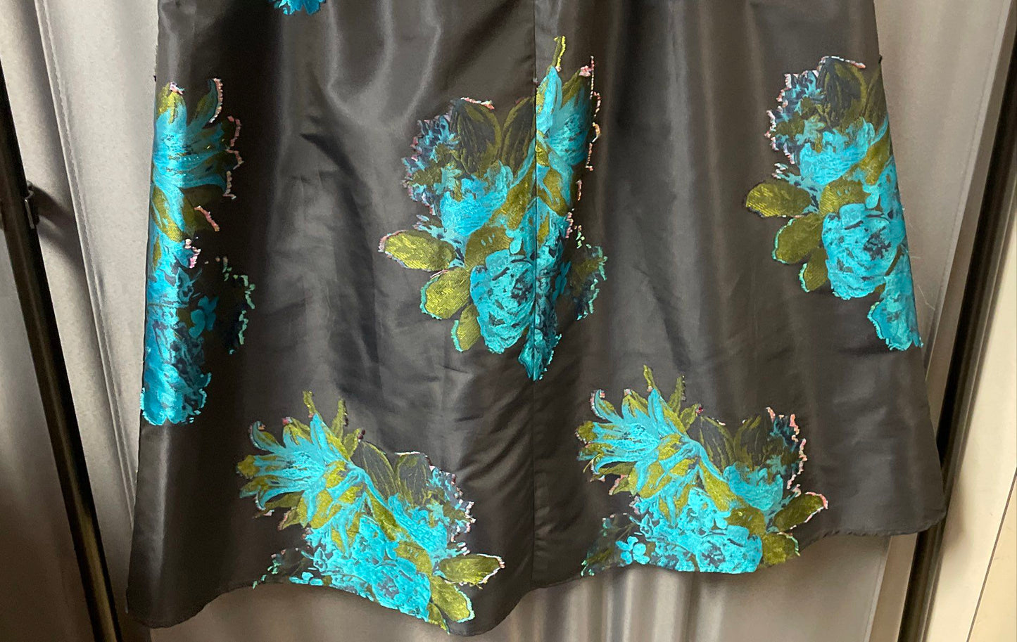 Maeve Anthropologie Women's Gray Blue Metallic Floral Jacquard A-Line Skirt 12