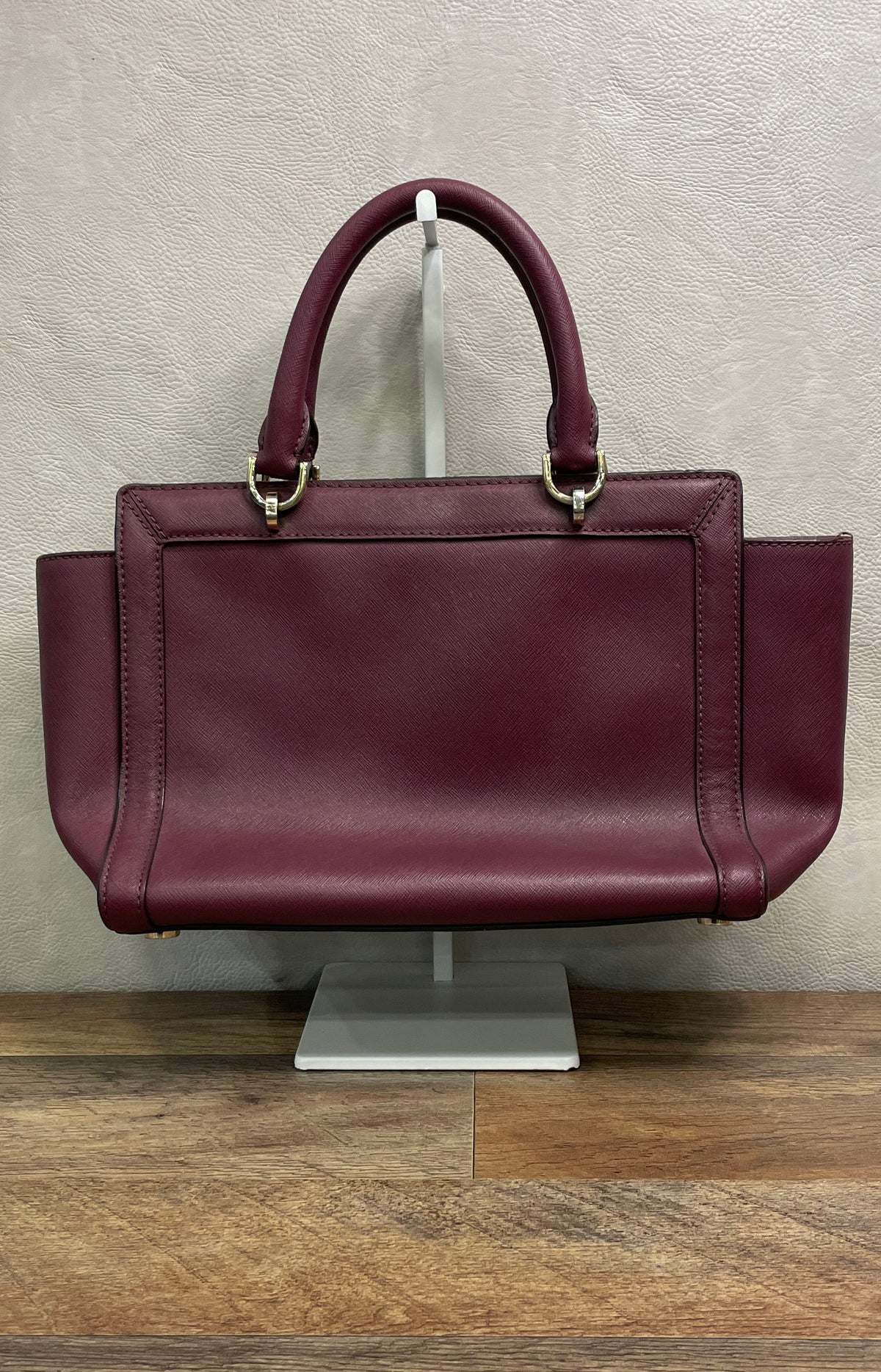 Michael Kors Purple Saffiano Leather Satchel Handbag Gold Hardware Turn Lock