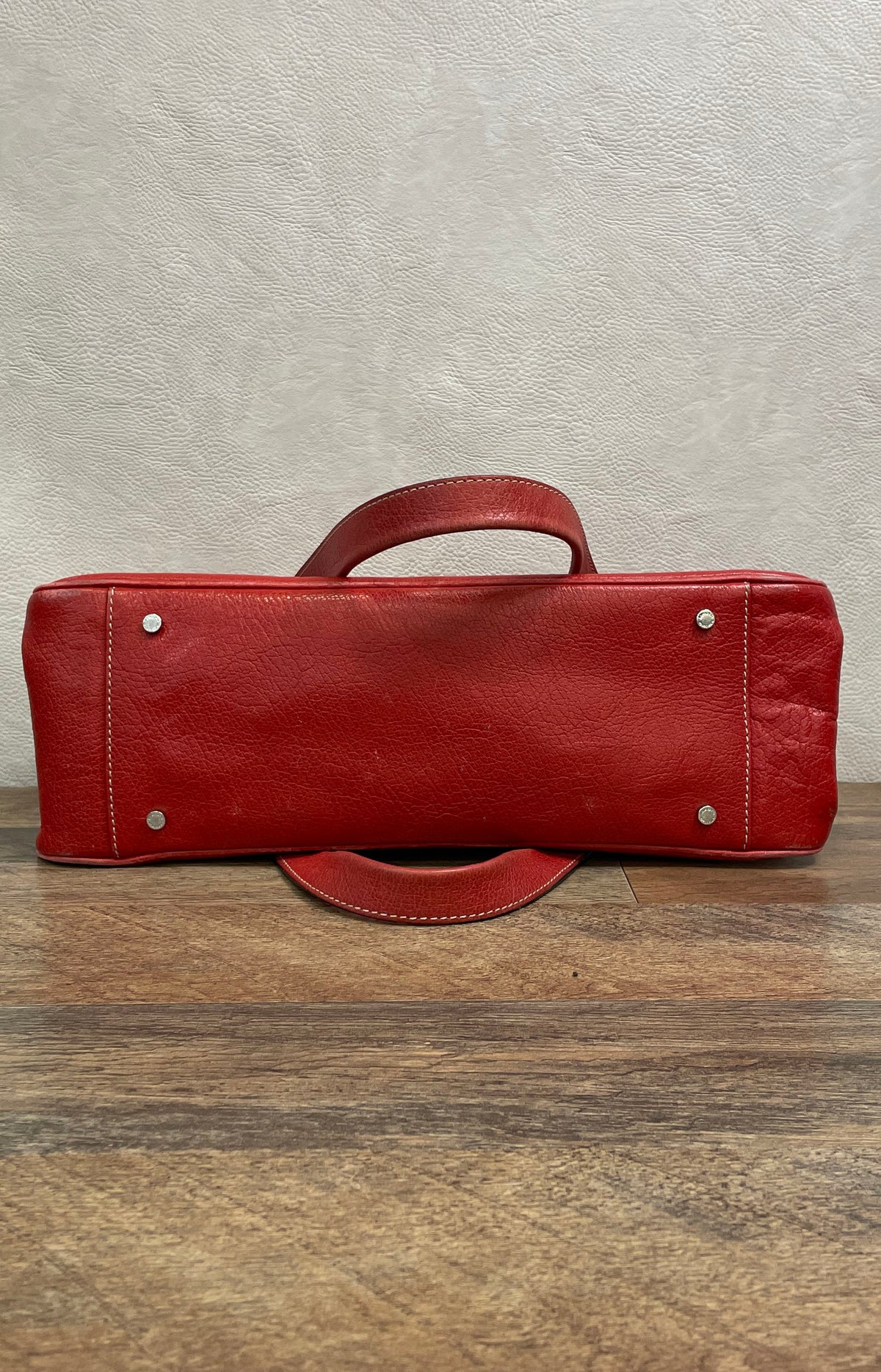 Kate Spade Red Pebbled Leather Shoulder Bag Handbag Silver Hardware
