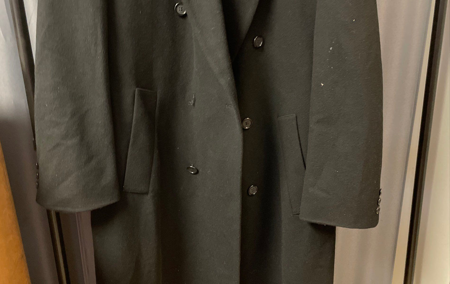 Vintage 90s Chereskin Men's Black Cashmere Double Breasted Overcoat Sz 44R