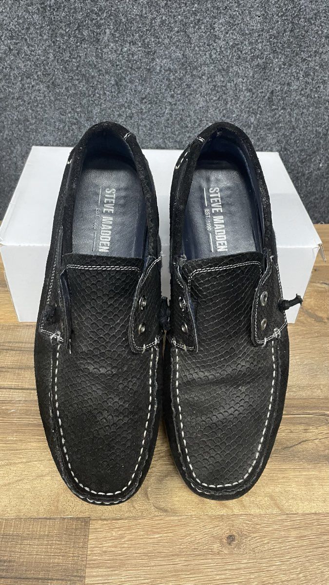 Steve Madden Gametyme Black Snake Embossed Leather Boat Shoes Men's Size 8.5