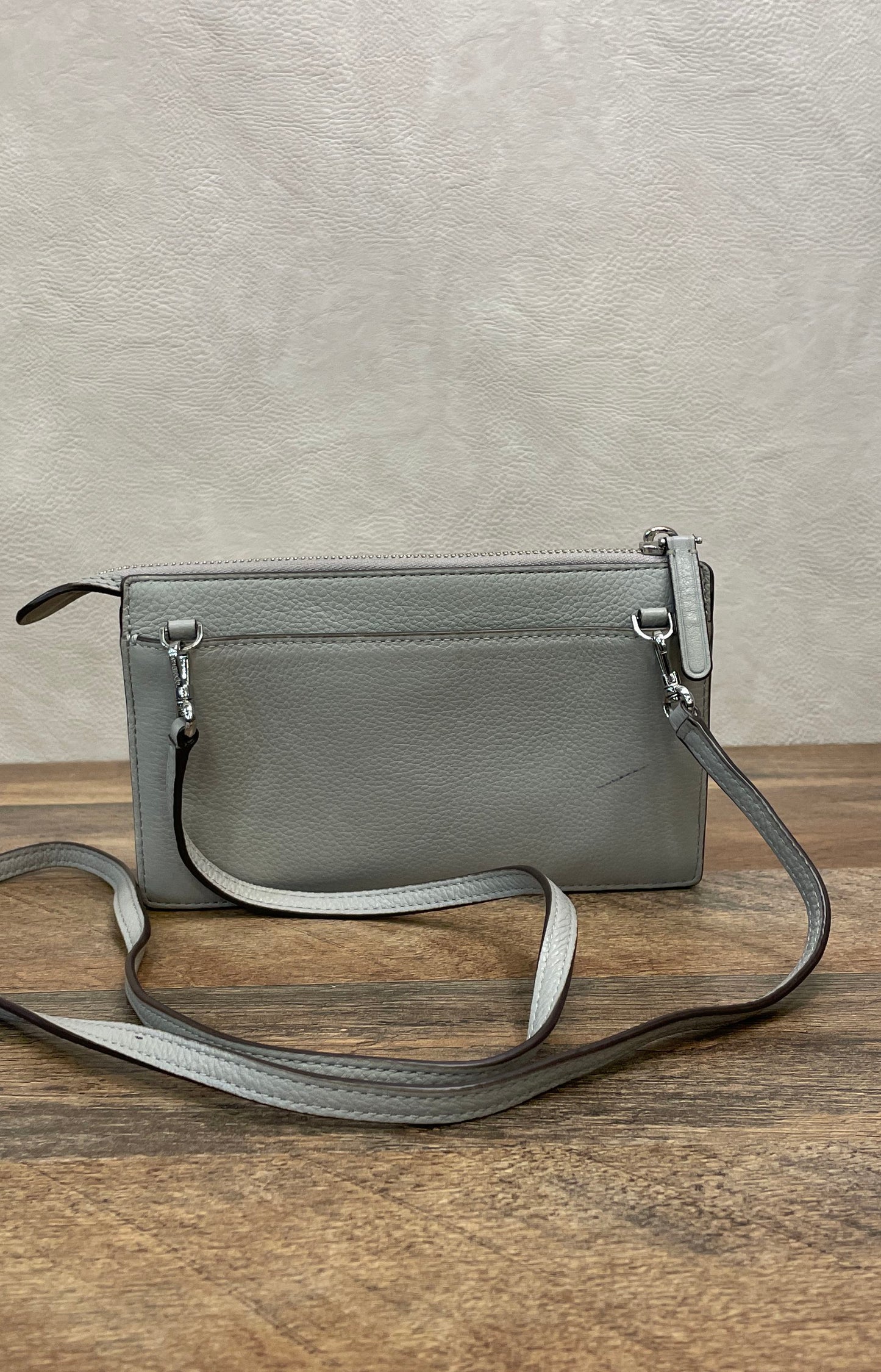 Kate Spade Grey Pebbled Leather Crossbody Wallet Bag Silver Hardware