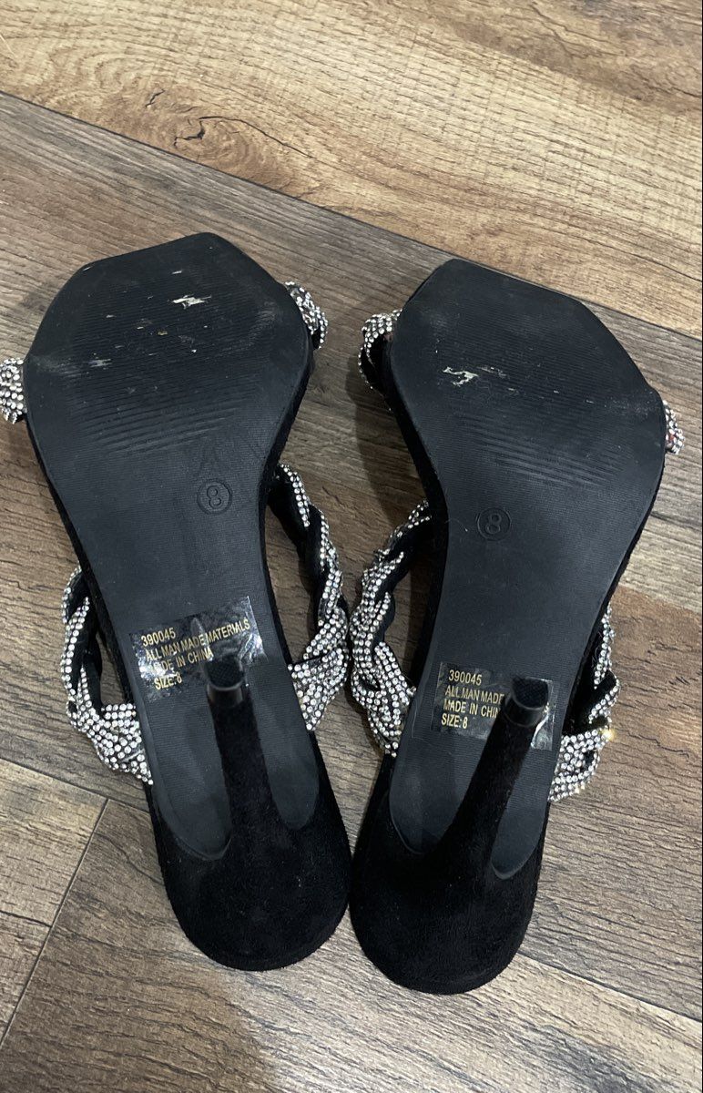 Charlotte Russe Black Braided Rhinestone Square Toe High Heel Mules Size 8