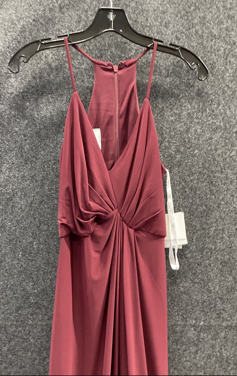 David's Bridal Women's Merlot Red V-Neck Draped Jersey Gown Dress Sz 4 NWT