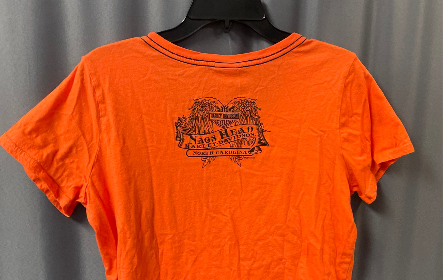 Harley-Davidson Nags Head NC Jeweled Logo Orange Short Sleeve Tee Sz L