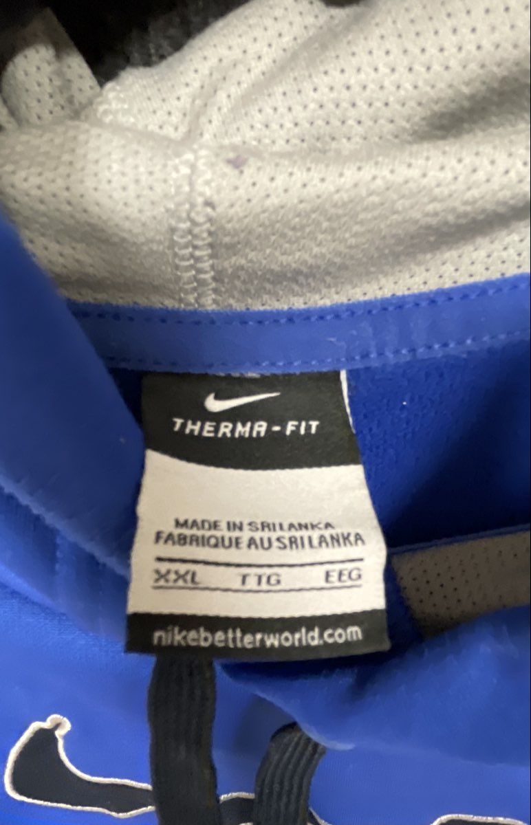 Nike Men's Blue Navy Therma-FIT Colorblock Pullover Swoosh Hoodie Size XXL