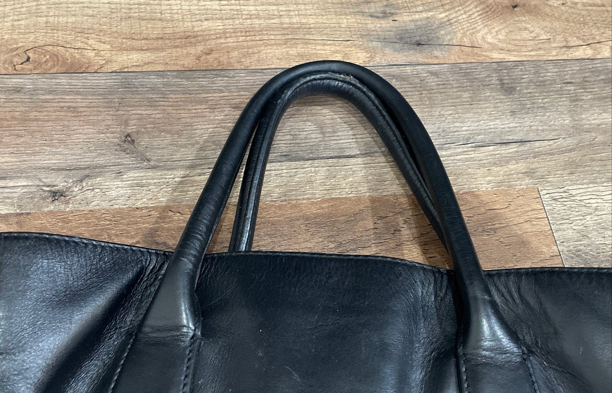 J.Crew Black Leather Large Tote Bag Double Handle Handbag
