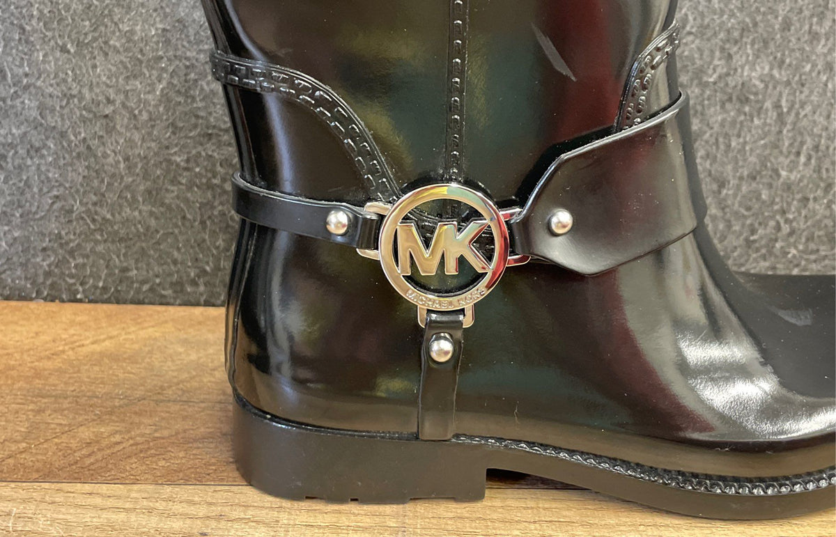 Michael Kors Black Rubber Fulton Harness Rain Boots Women's Size 6