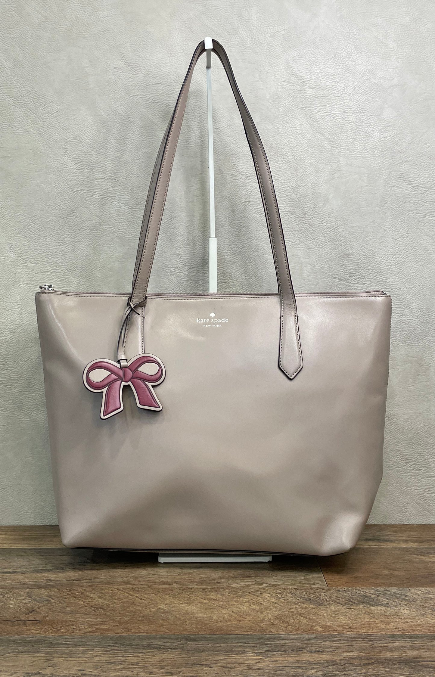 Kate Spade Ash Purple Leather Zip Top Tote Bag with Bow Charm