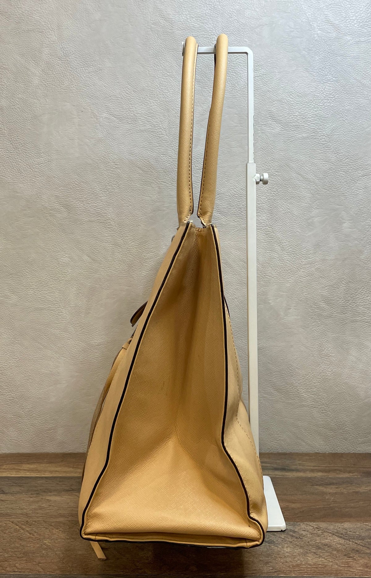 Rebecca Minkoff Beige Saffiano Leather Tote Bag Silver Hardware Leopard Lining