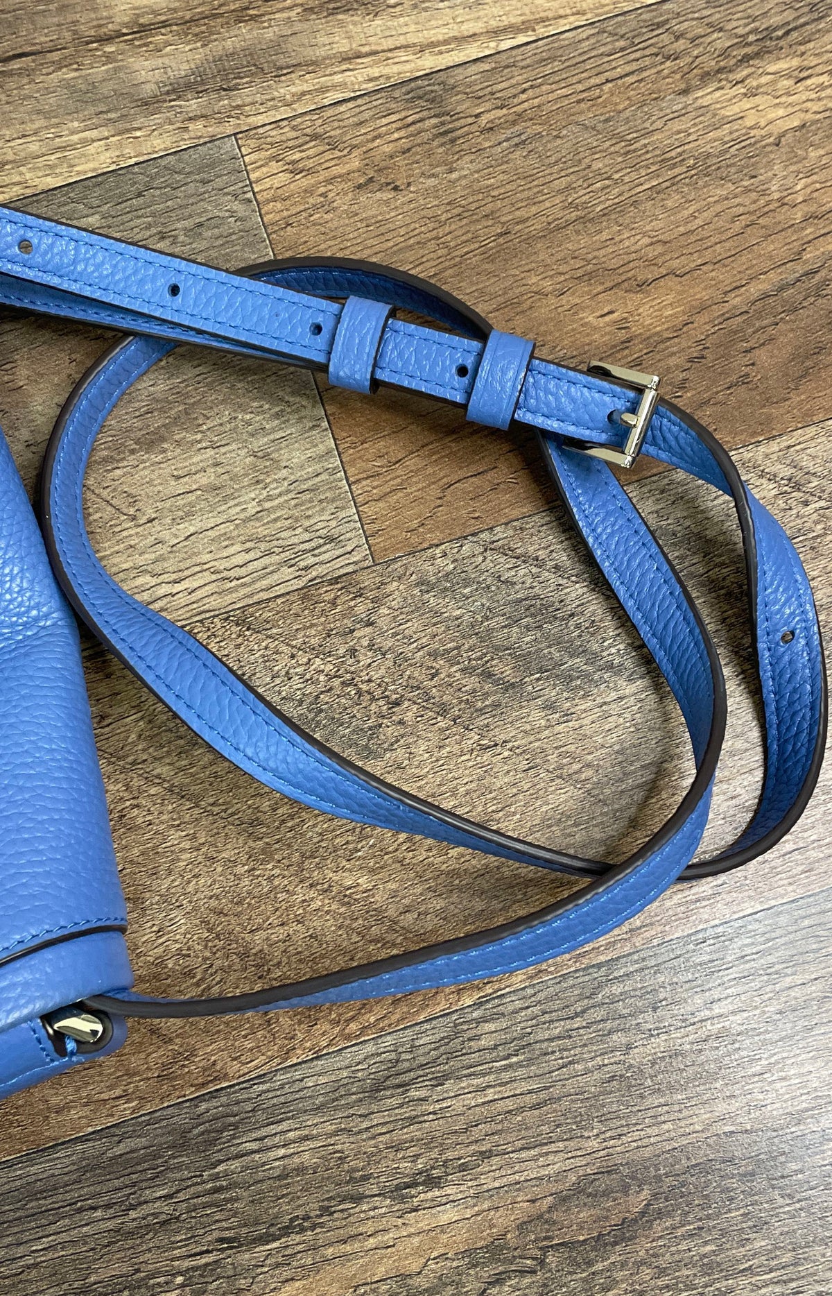 Kate Spade Blue Pebbled Leather Roulette Small Saddle Crossbody Flap Bag