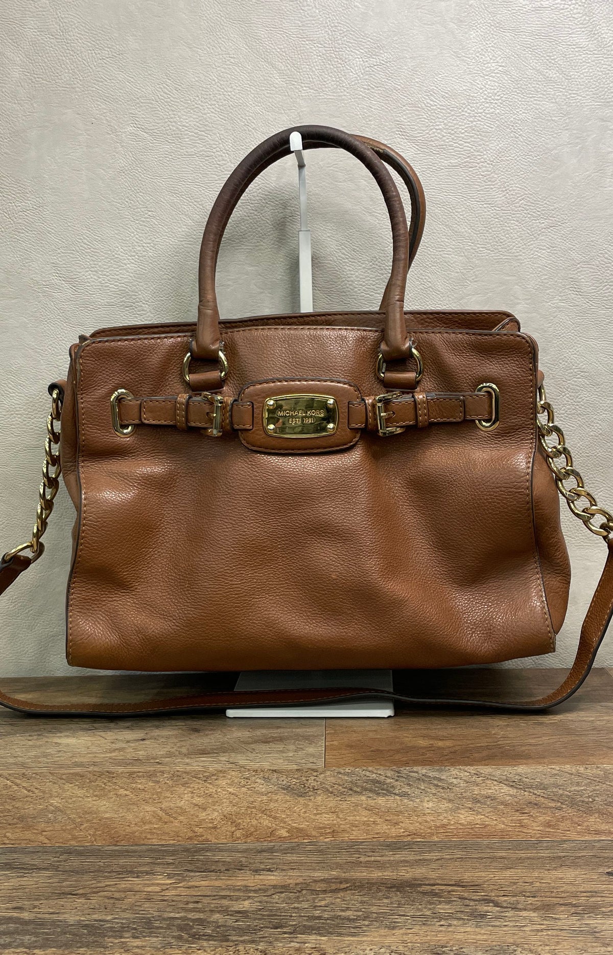 Michael Kors Brown Pebbled Leather Satchel Bag Gold Hardware Est 1981