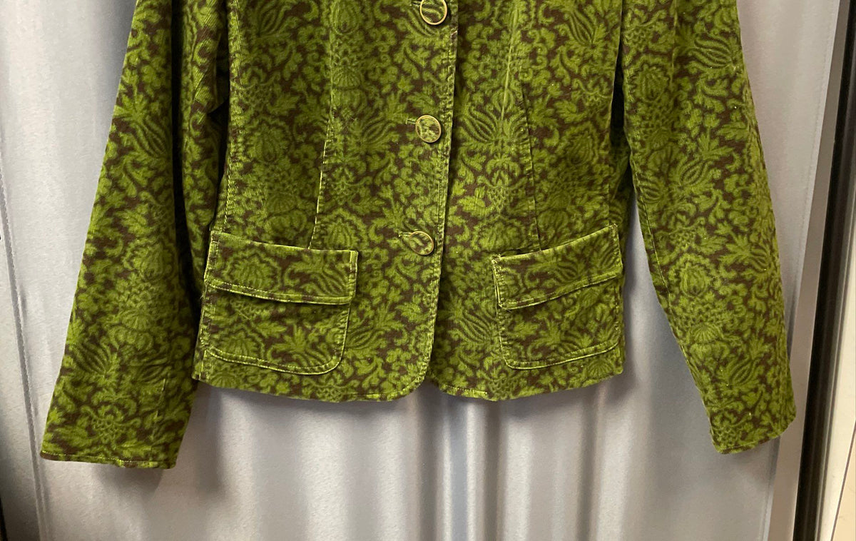 Talbots Women's Green Brown Damask Floral Corduroy Jacket Blazer Sz 6