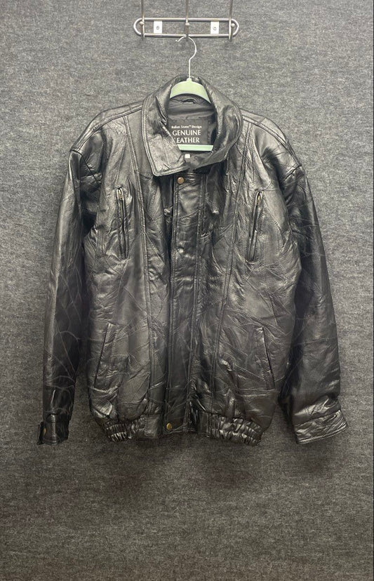 Vintage 90s Italian Stone Men's Black Patchwork Leather Bomber Jacket Sz XL