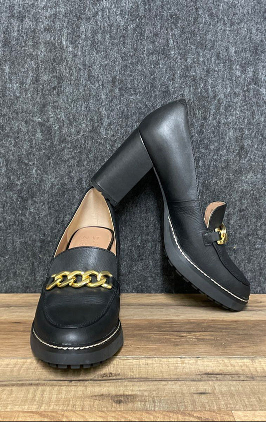 Naturalizer Callie-Moc Black Leather Platform Chain Loafer Pumps Size 7.5