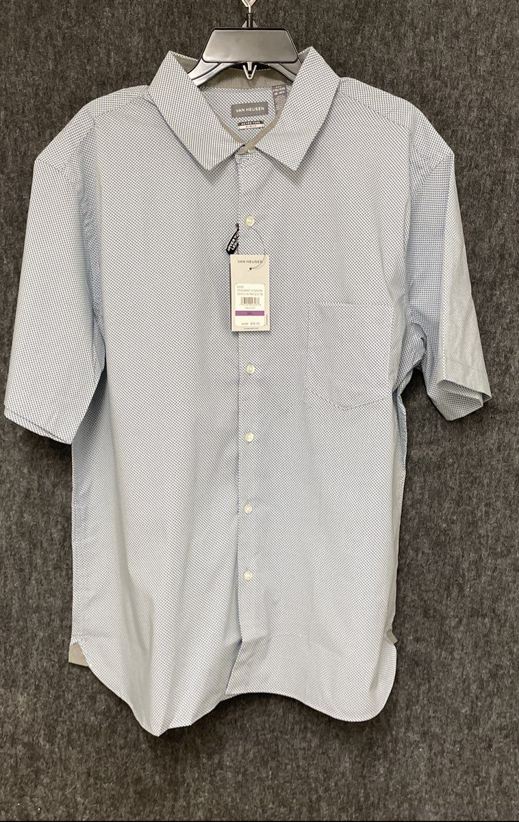 Van Heusen Men's Never Tuck Short Sleeve Slim Fit Shirt Blue Geometric XXL NWT