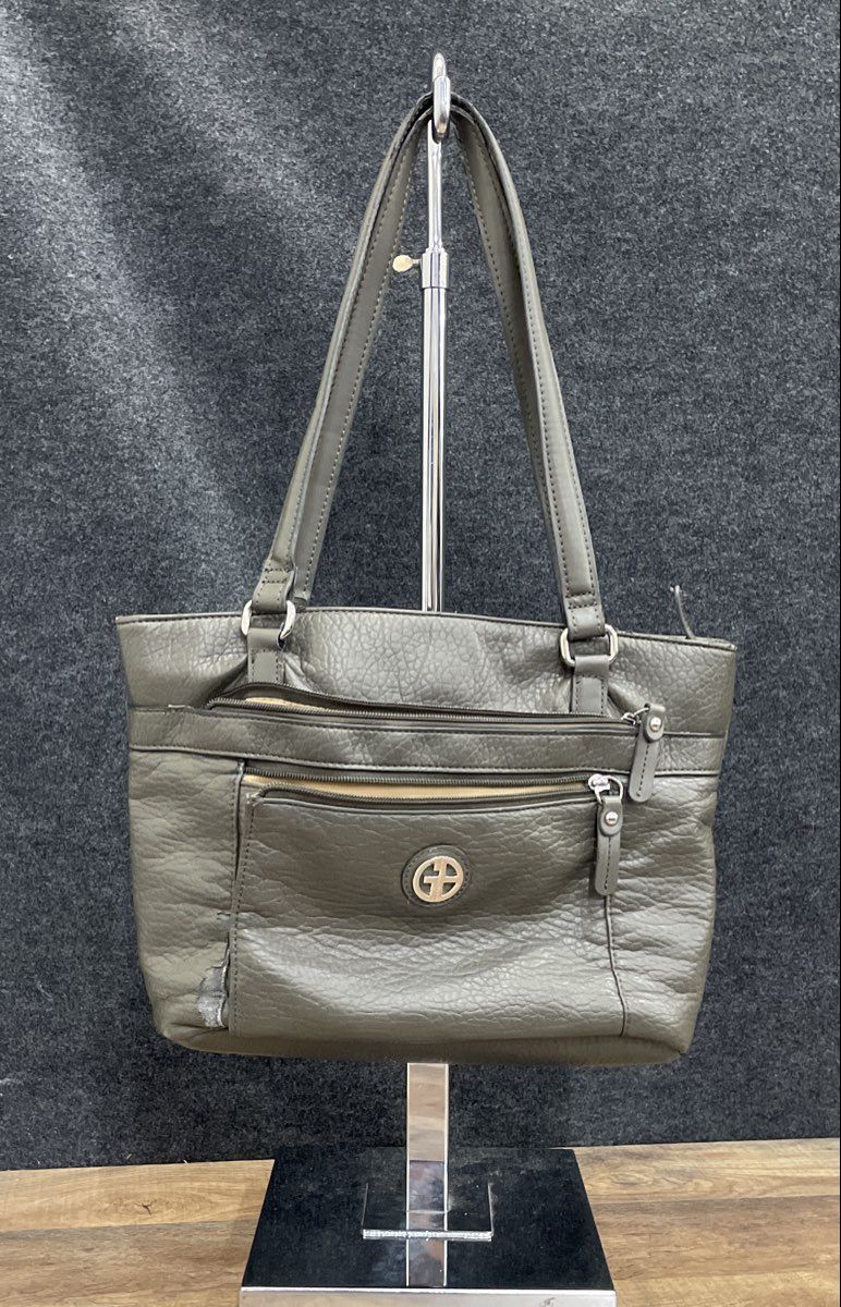 Giani Bernini Grey Pebbled Leather Shoulder Bag Tote Silver Hardware