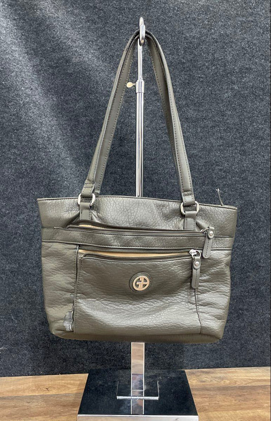 Giani Bernini Grey Pebbled Leather Shoulder Bag Tote Silver Hardware