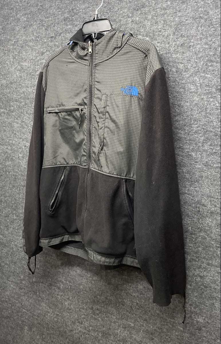 The North Face Men's Black Gray Grid Full Zip Hooded Fleece Jacket Size L