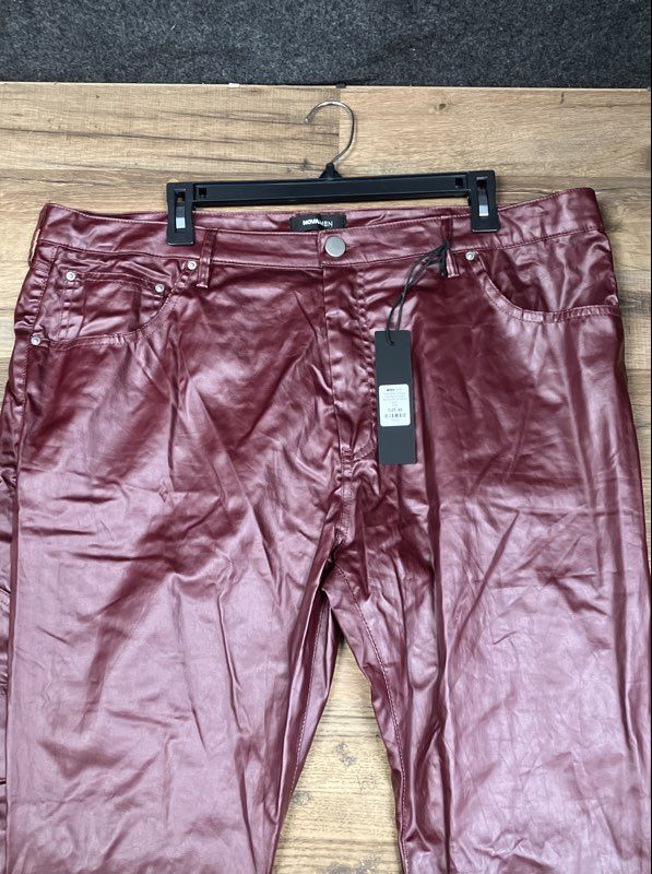 NovaMen Men's Keep It Solid Faux Leather Stacked Flare Pants Red Size 40 NWT