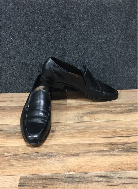 Via Europa Black Leather Square Toe Slip On Loafers Made in Italy Size 10.5 M