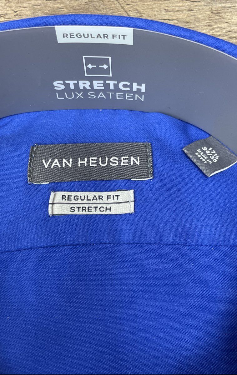 Van Heusen Men's Balard Blue Stretch Lux Sateen Dress Shirt XL 17.5 34/35 NWT