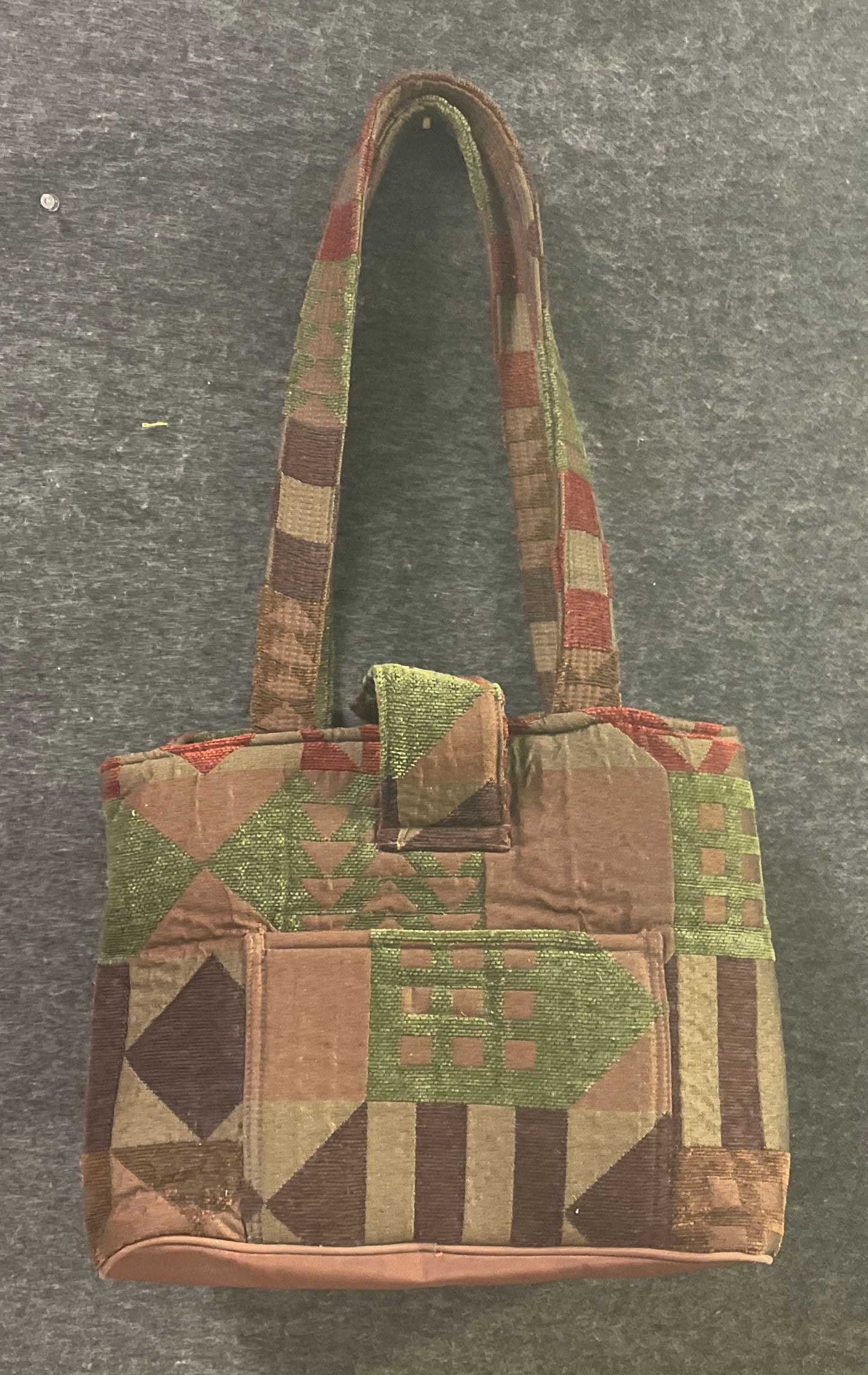 Donna Sharp Earth Tone Patchwork Quilted Fabric Shoulder Bag Tote Geometric